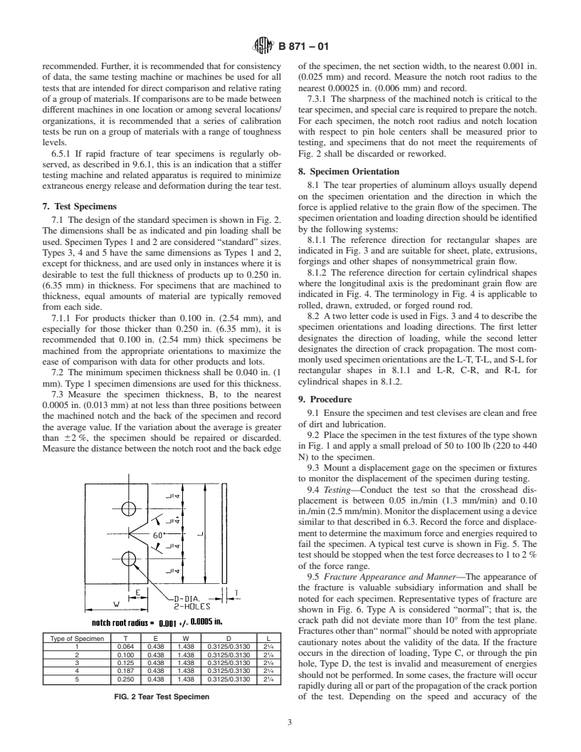 ASTM B871-01 - Standard Test Method for Tear Testing of Aluminum Alloy Products