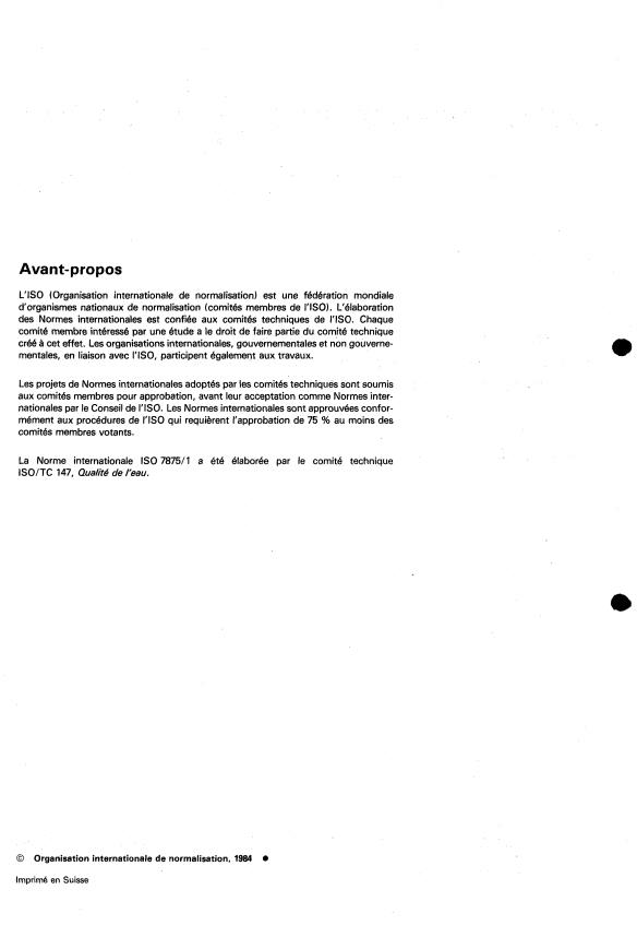 ISO 7875-1:1984 ISO 7875-1:1984 - Qualité de l'eau -- Dosage des agents de surface - Page 2 preview