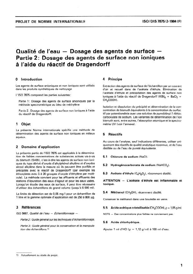 ISO 7875-2:1984 - Qualité de l'eau -- Dosage des agents de surface