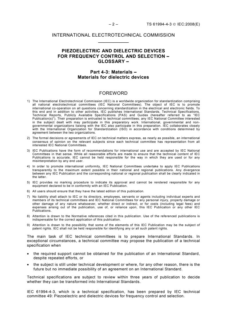 IEC TS 61994-4-3:2008 IEC TS 61994-4-3:2008 - Piezoelectric and dielectric devices for frequency control and selection - Glossary - Part 4-3: Materials - Materials for dielectric devices - Page 4 preview
