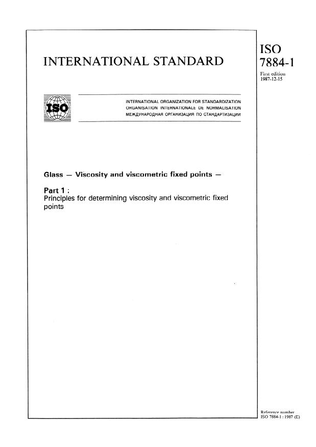ISO 7884-1:1987 - Glass -- Viscosity and viscometric fixed points