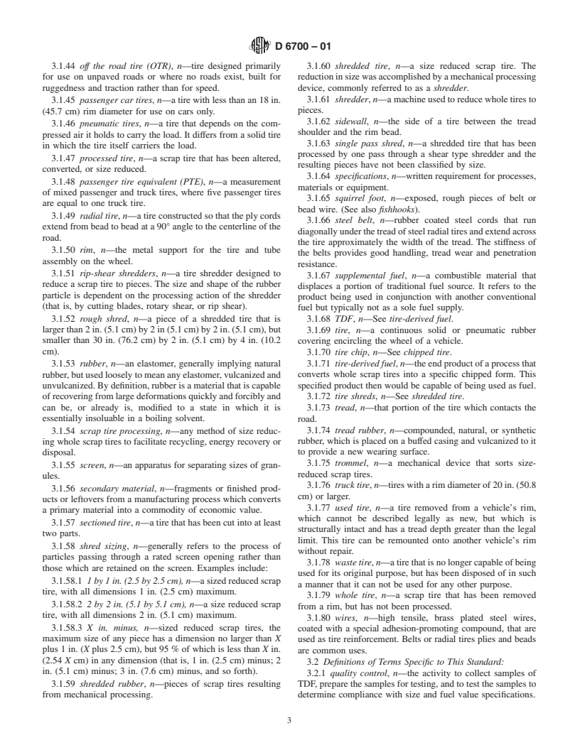 ASTM D6700-01 - Standard Practice for Use of Scrap Tire-Derived Fuel