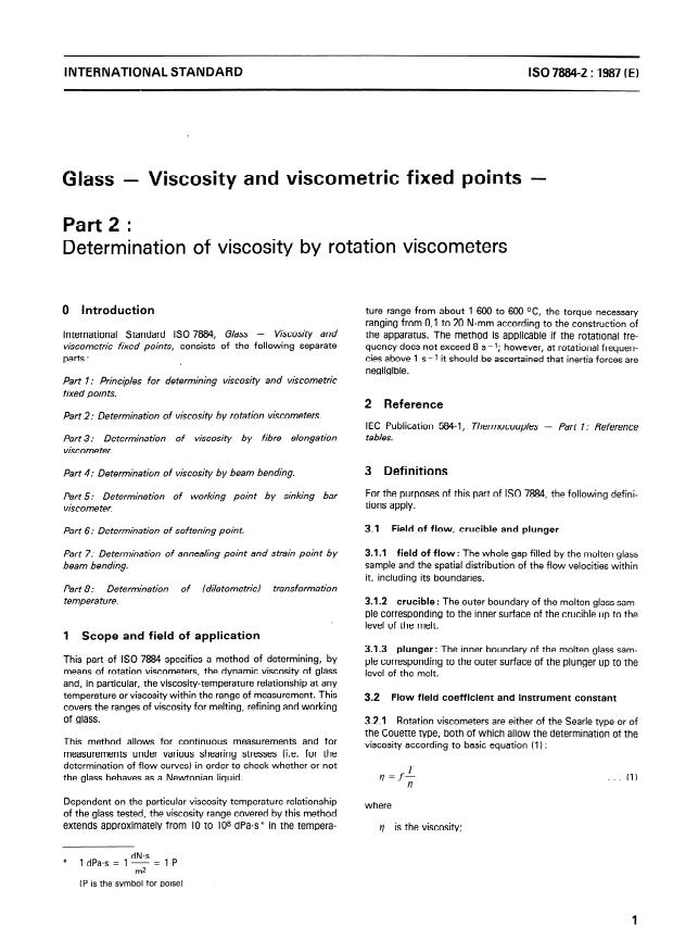 ISO 7884-2:1987 - Glass -- Viscosity and viscometric fixed points