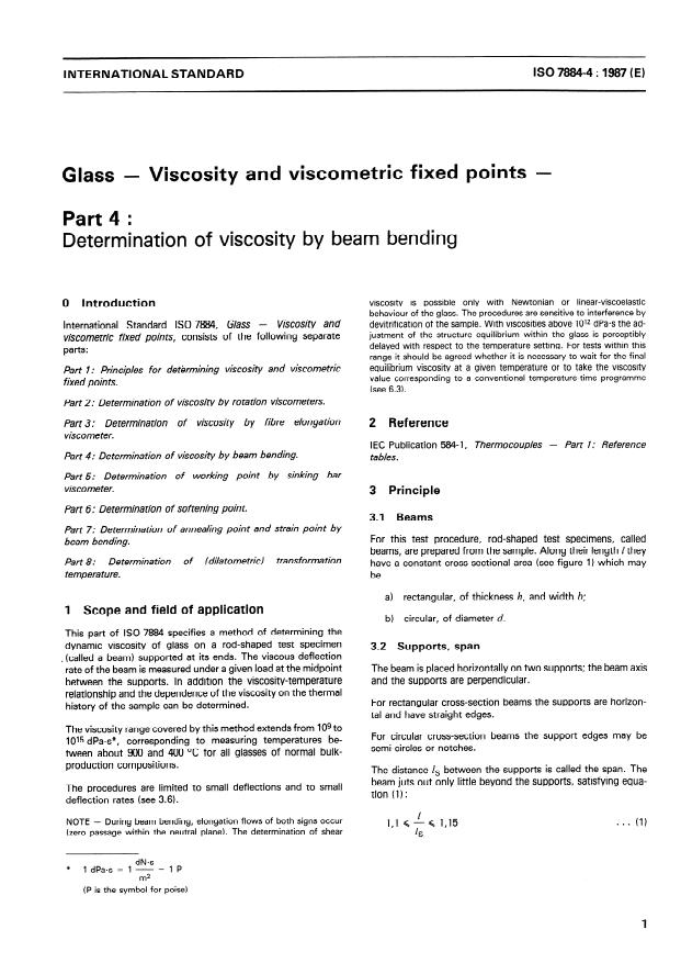 ISO 7884-4:1987 - Glass -- Viscosity and viscometric fixed points