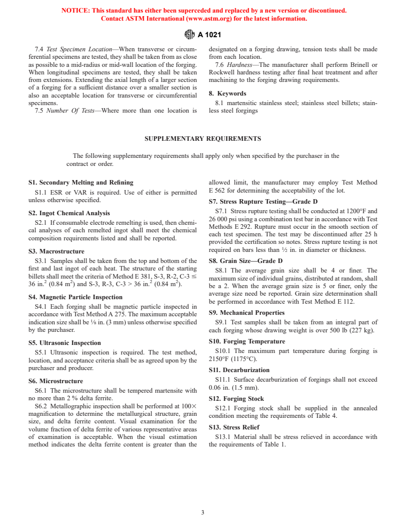 ASTM A1021-01 - Standard Specification for Martensitic Stainless Steel Forgings and Forging Stock for High-Temperature Service