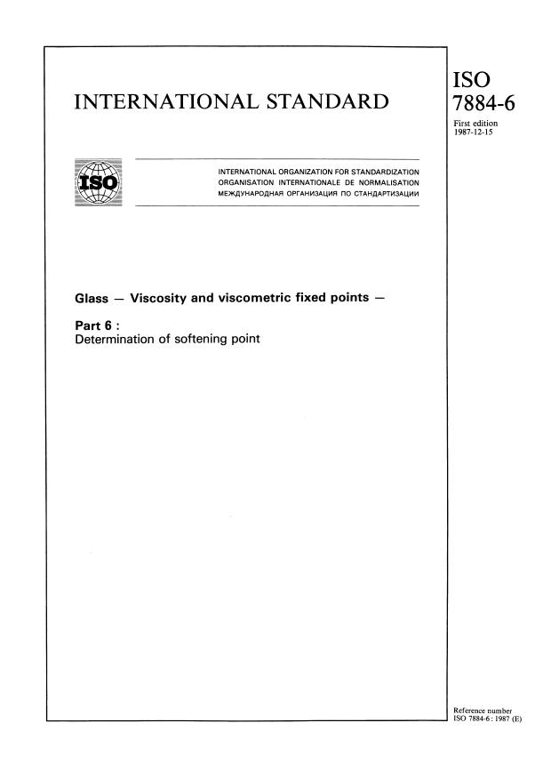 ISO 7884-6:1987 - Glass -- Viscosity and viscometric fixed points