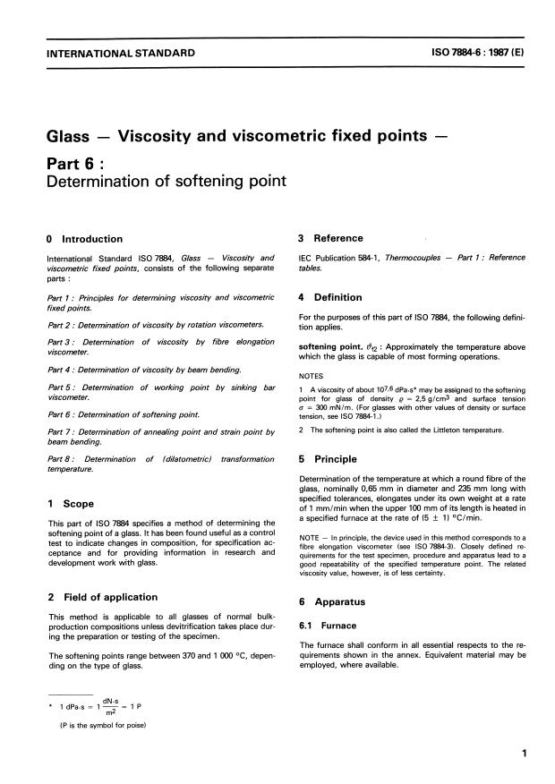 ISO 7884-6:1987 - Glass -- Viscosity and viscometric fixed points