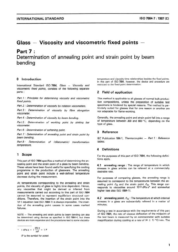 ISO 7884-7:1987 - Glass -- Viscosity and viscometric fixed points