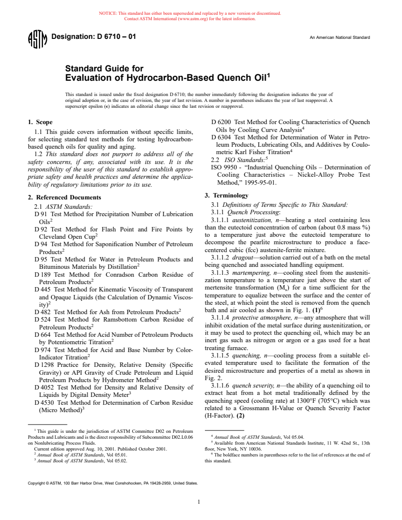 ASTM D6710-01 - Standard Guide for Evaluation of Hydrocarbon-Based Quench Oil