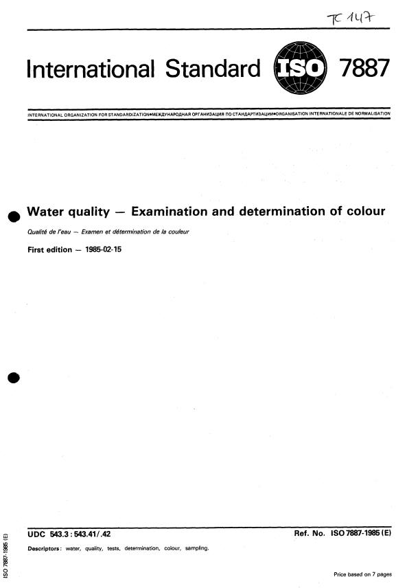 ISO 7887:1985 - Water quality -- Examination and determination of colour