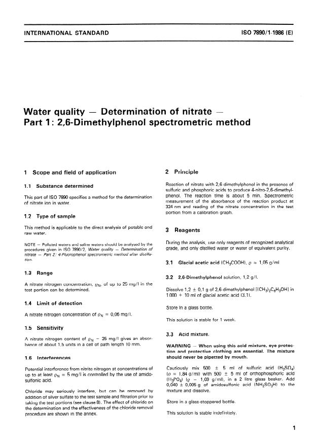 ISO 7890-1:1986 - Water quality -- Determination of nitrate
