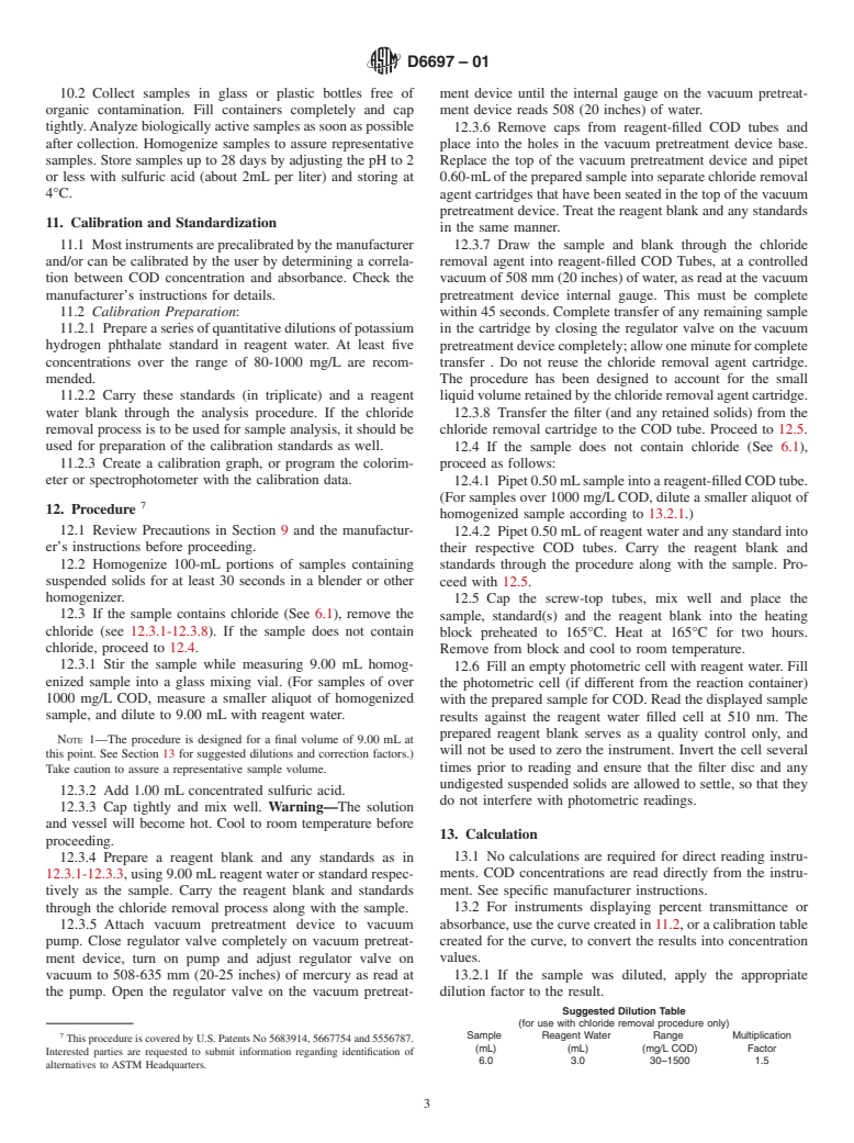 ASTM D6697-01 - Standard Test Method for Determination for Chemical Oxygen Demand (Manganese III Oxygen Demand) of Water (Withdrawn 2010)