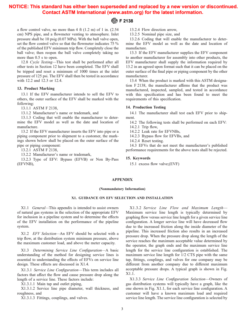 ASTM F2138-01 - Standard Specification for Excess Flow Valves for Natural Gas Service