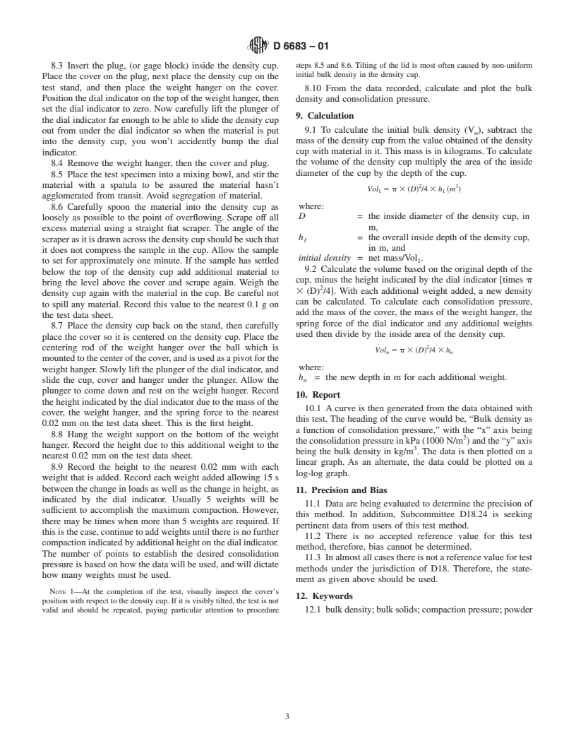 ASTM D6683-01 - Standard Test Method for Measuring Bulk Density Values of Powders and Other Bulk Solids