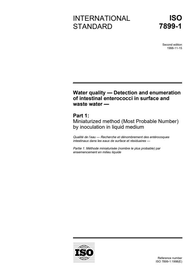 ISO 7899-1:1998 - Water quality -- Detection and enumeration of intestinal enterococci