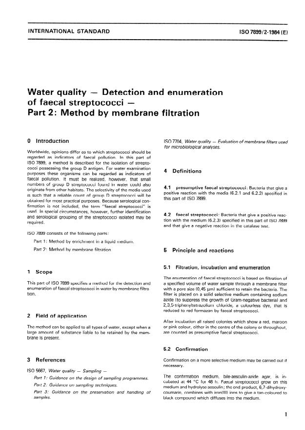 ISO 7899-2:1984 - Water quality -- Detection and enumeration of faecal streptococci