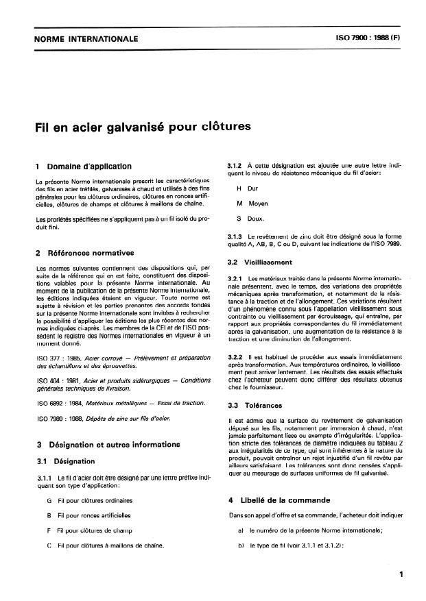 ISO 7900:1988 - Fil en acier galvanisé pour clôtures