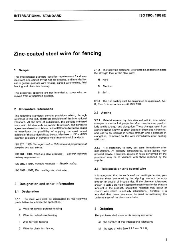 ISO 7900:1988 - Zinc-coated steel wire for fencing