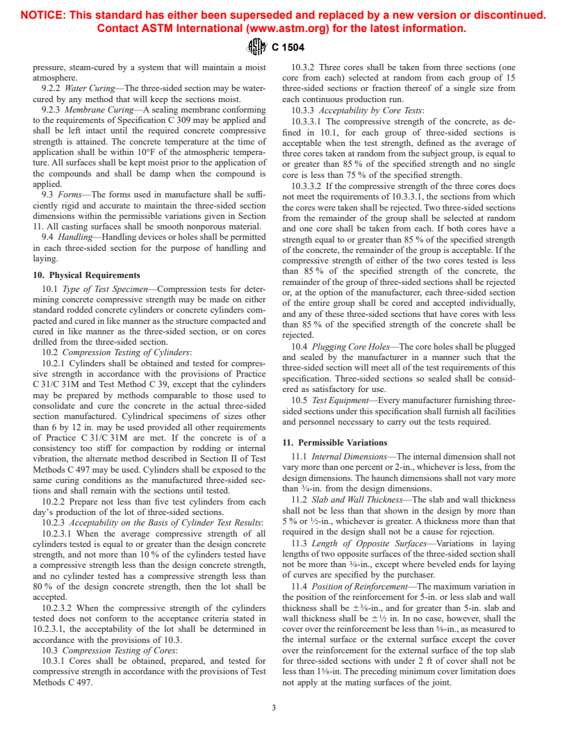 ASTM C1504-01e1 - Standard Specification for Manufacture of Precast Reinforced Concrete Three-Sided Structures for Culverts, Storm Drains, and Sewers