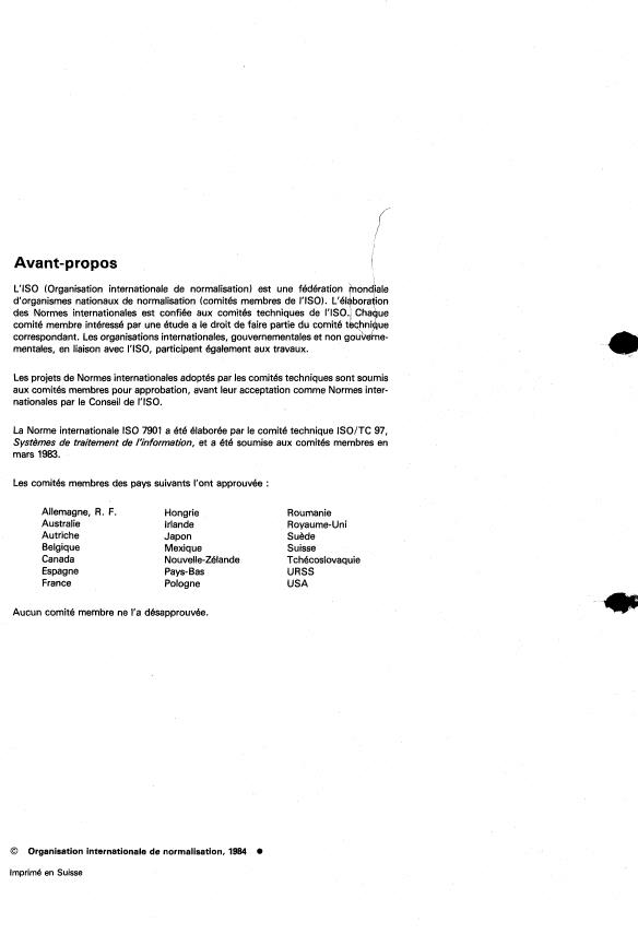 ISO 7901:1984 ISO 7901:1984 - Traitement de l'information -- Cartouches a disquette de 130 mm (5,25 in), non enregistrées, a sectorisation matérielle, utilisant une ou deux faces -- Caractéristiques dimensionnelles, physiques et magnétiques - Page 2 preview