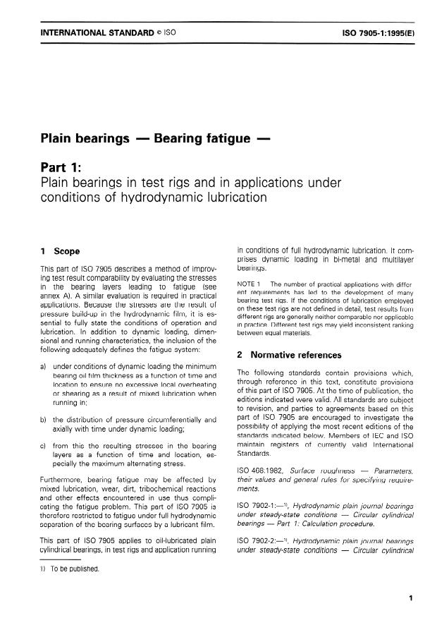 ISO 7905-1:1995 - Plain bearings -- Bearing fatigue