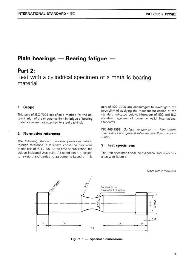 ISO 7905-2:1995 - Plain bearings -- Bearing fatigue
