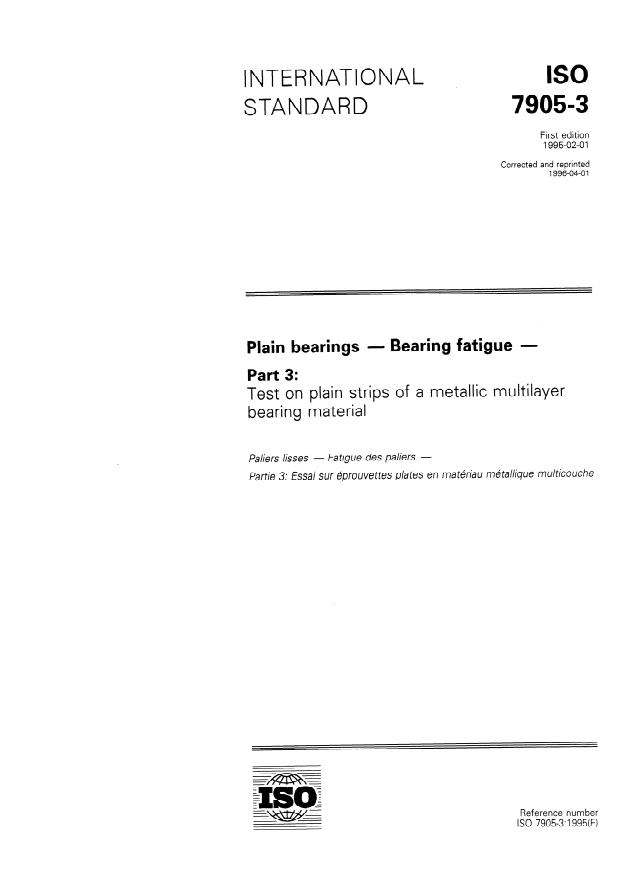 ISO 7905-3:1995 - Plain bearings -- Bearing fatigue