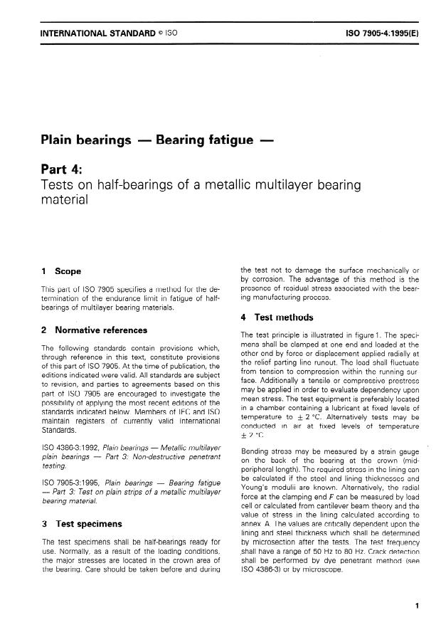 ISO 7905-4:1995 - Plain bearings -- Bearing fatigue