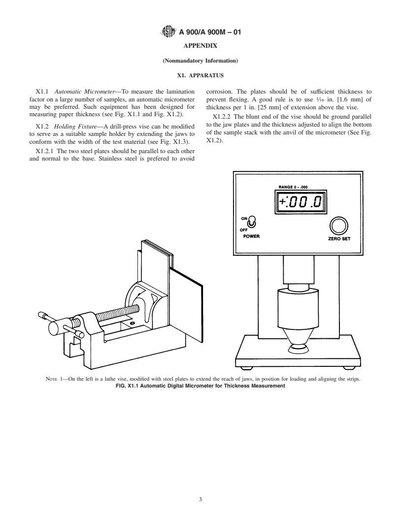 ASTM A900/A900M-01 - Standard Test Method for Lamination Factor of Amorphous Magnetic Strip