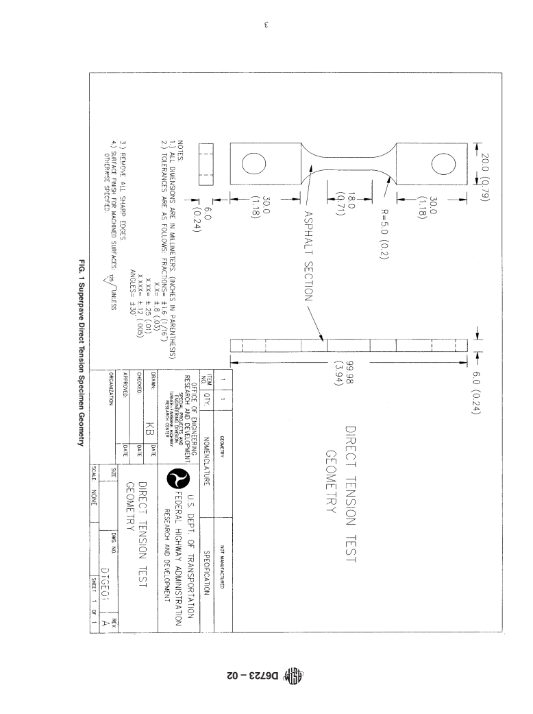 ASTM D6723-02 - Standard Test Method for Determining the Fracture Properties of Asphalt Binder in Direct Tension (DT) (Withdrawn 2011)