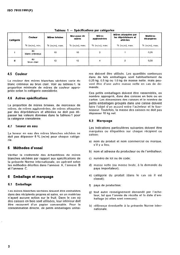 ISO 7910:1991 ISO 7910:1991 - Mures blanches séchées -- Spécifications - Page 4 preview