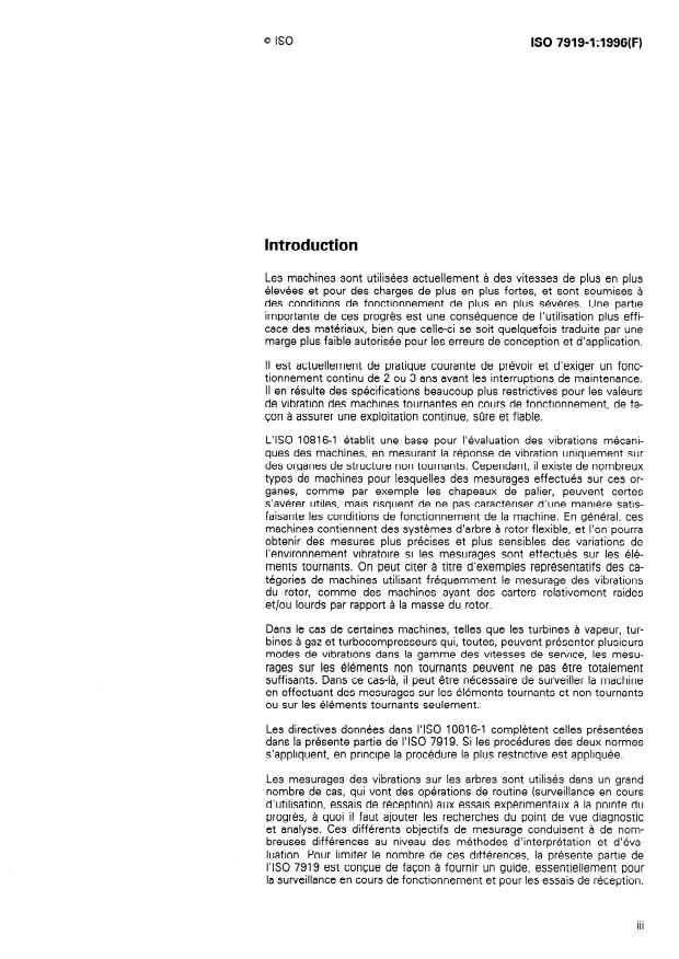 ISO 7919-1:1996 - Vibrations mécaniques des machines non alternatives -- Mesurages sur les arbres tournants et criteres d'évaluation