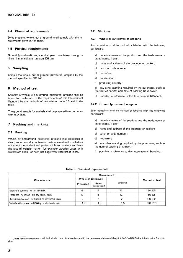 ISO 7925:1985 ISO 7925:1985 - Dried oregano (Origanum vulgare Linnaeus) -- Whole or ground leaves -- Specification - Page 4 preview