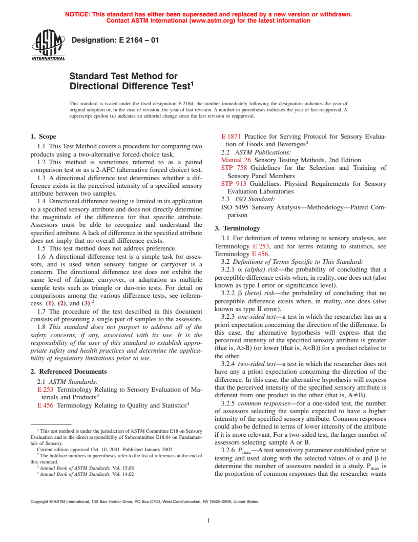 ASTM E2164-01 - Standard Test Method for Directional Difference Test