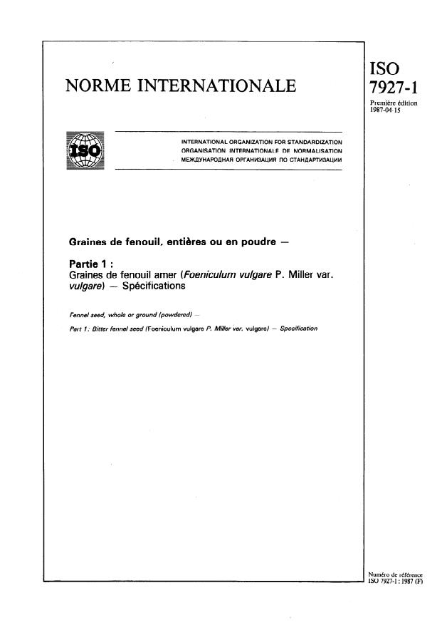 ISO 7927-1:1987 - Graines de fenouil, entieres ou en poudre