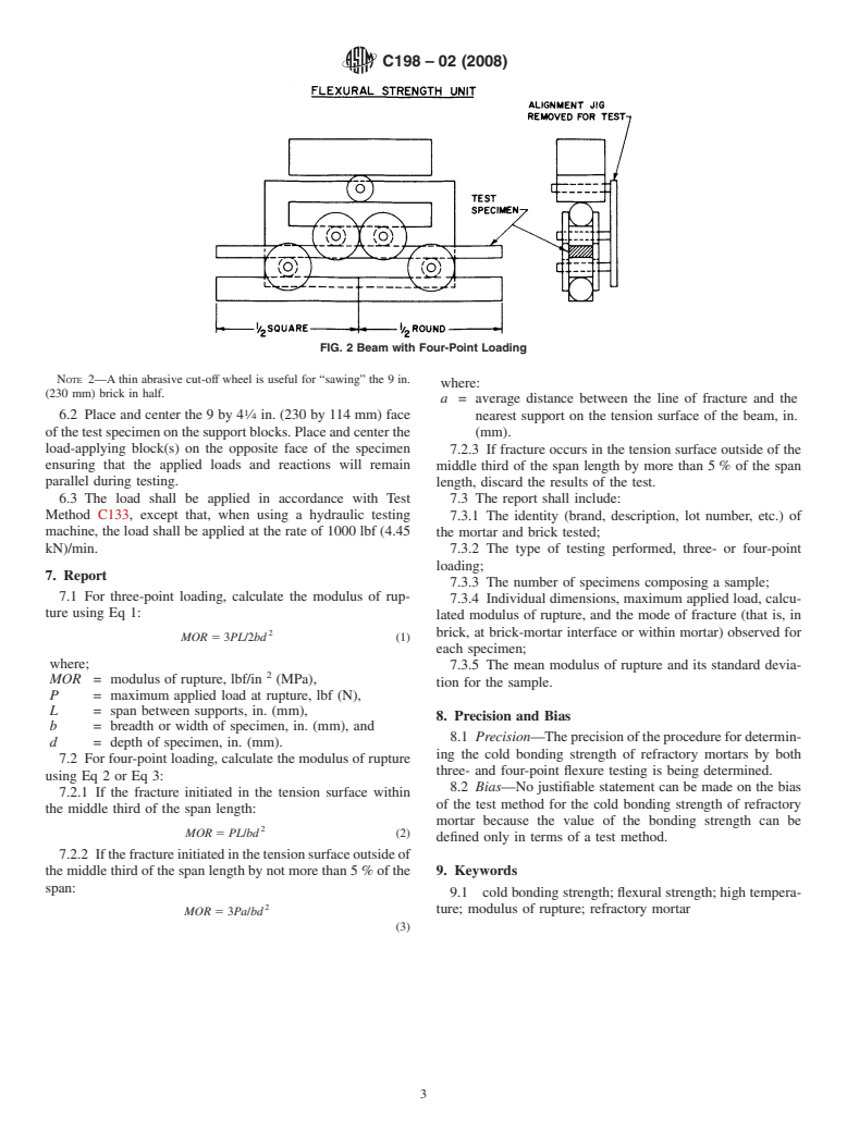 ASTM C198-02(2008) - Standard Test Method for Cold Bonding Strength of Refractory Mortar