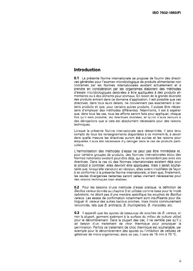 ISO 7932:1993 - Microbiologie -- Directives générales pour le dénombrement de Bacillus cereus -- Méthode par comptage des colonies a 30 degrés C