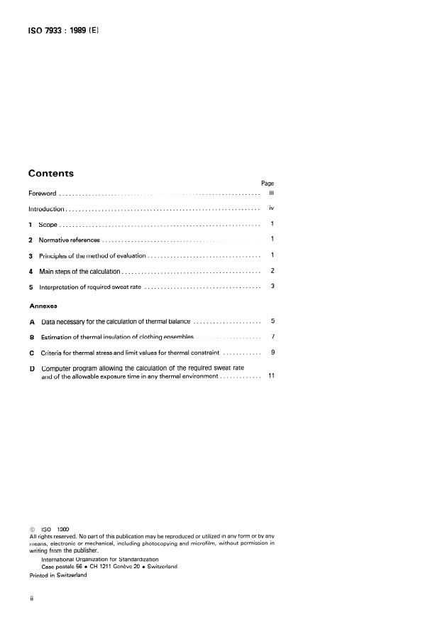 ISO 7933:1989 ISO 7933:1989 - Hot environments -- Analytical determination and interpretation of thermal stress using calculation of required sweat rate - Page 2 preview