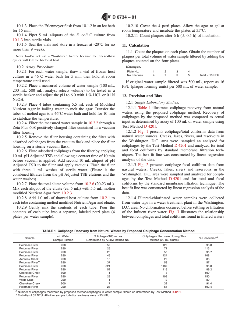 ASTM D6734-01 - Standard Test Method for Low Levels of Coliphages in Water