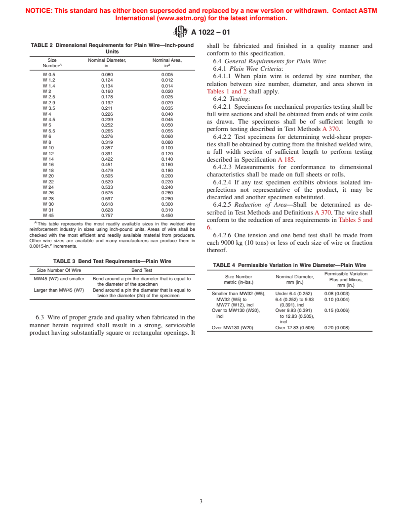 ASTM A1022-01 - Standard Specification for Deformed and Plain Stainless Steel Wire and Welded Wire for Concrete Reinforcement