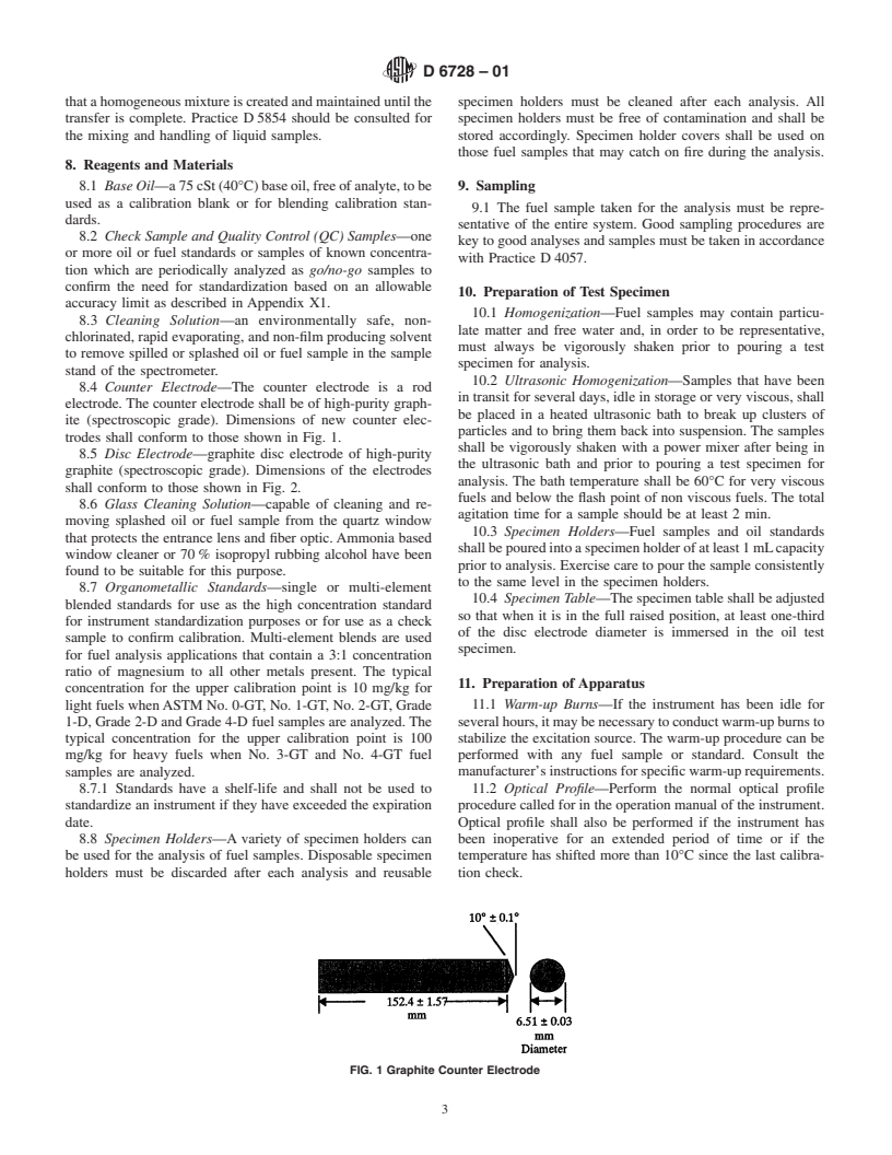 ASTM D6728-01 - Standard Test Method for Determination of Contaminants in Gas Turbine and Diesel Engine Fuel by Rotating Disc Electrode Atomic Emission Spectrometry