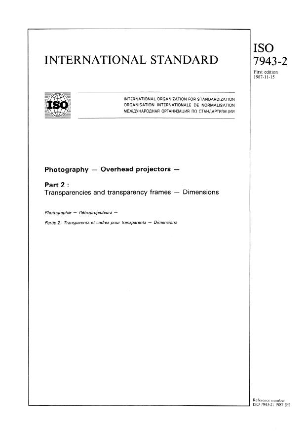 ISO 7943-2:1987 - Photography -- Overhead projectors