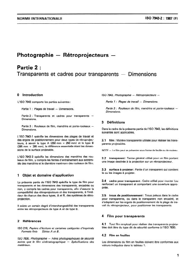 ISO 7943-2:1987 - Photographie -- Rétroprojecteurs