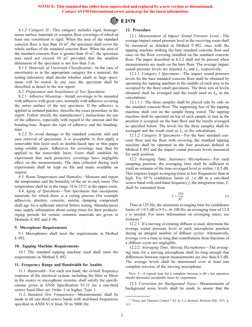 ASTM E2179-01 - Standard Test Method for Laboratory Measurement of the Effectiveness of Floor Coverings in Reducing Impact Sound Transmission Through Concrete Floors