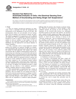 ASTM F2149-01 - Standard Test Method for Automated Analyses of Cells—the Electrical Sensing Zone Method of Enumerating and Sizing Single Cell Suspensions