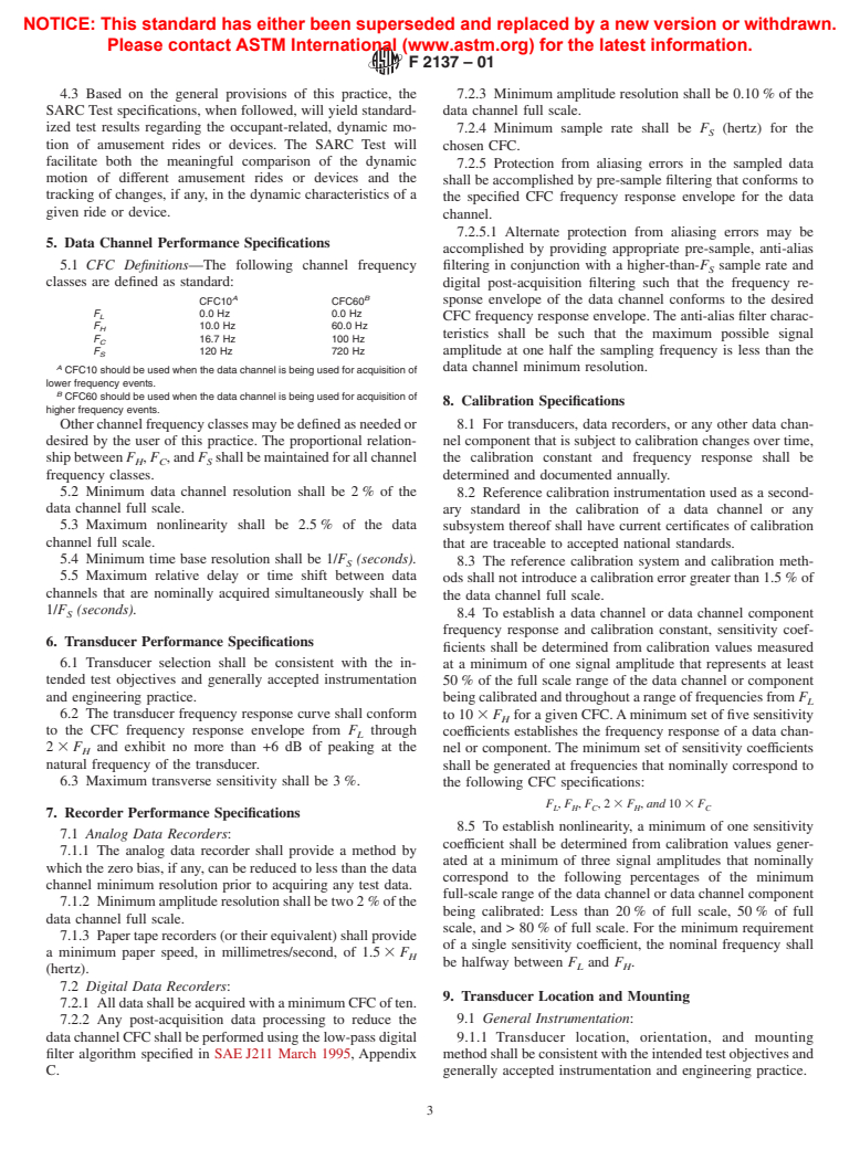 ASTM F2137-01 - Standard Practice for Measuring the Dynamic Characteristics of Amusement Rides and Devices