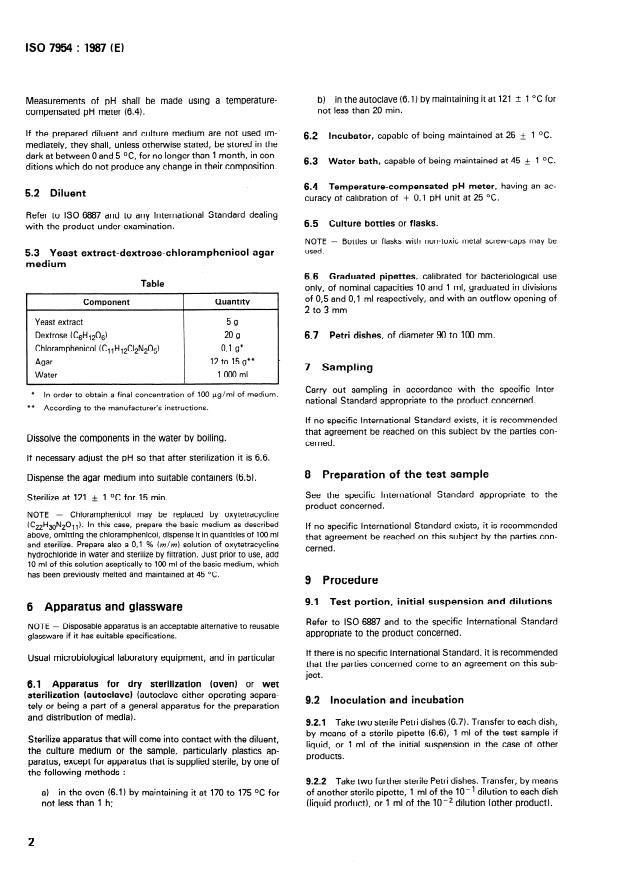 ISO 7954:1987 ISO 7954:1987 - Microbiology -- General guidance for enumeration of yeasts and moulds -- Colony count technique at 25 degrees C - Page 4 preview