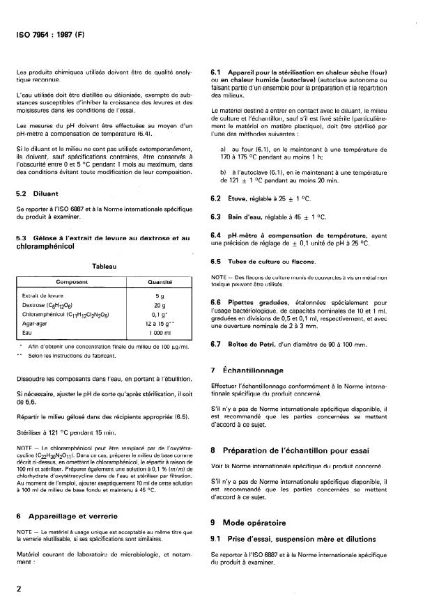 ISO 7954:1987 ISO 7954:1987 - Microbiologie -- Directives générales pour le dénombrement des levures et moisissures -- Technique par comptage des colonies a 25 degrés C - Page 4 preview