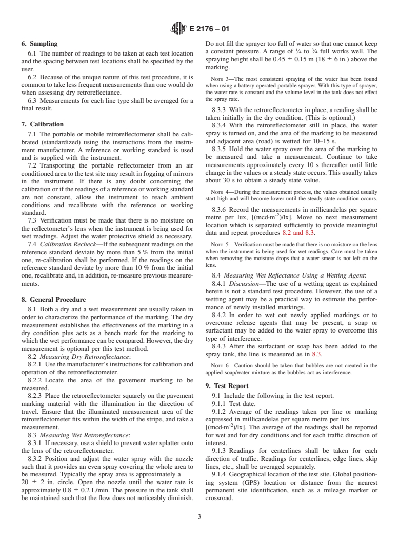 ASTM E2176-01 - Standard Test Method for Measuring the Coefficient of Retroreflected Luminance (R<sub>L</sub>) of Pavement Markings in a Standard Condition of Continuous Wetting