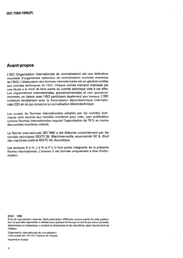 ISO 7960:1995 ISO 7960:1995 - Bruit aérien émis par les machines-outils -- Conditions de fonctionnement des machines a bois - Page 2 preview